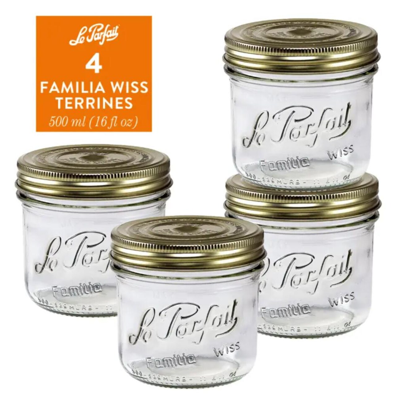 Le Parfait - Clear - Versatile Glass Preserving Jars for Home Canning and Storage - 4 Piece